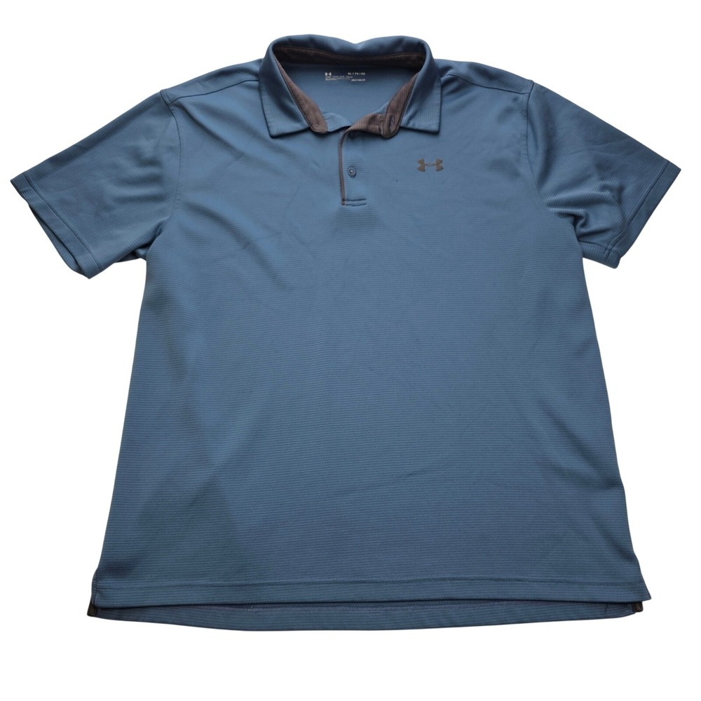 Under Armour Mens HeatGear Loose Fit Polo‎ Shirt Blue Textured XL Short Sleeve